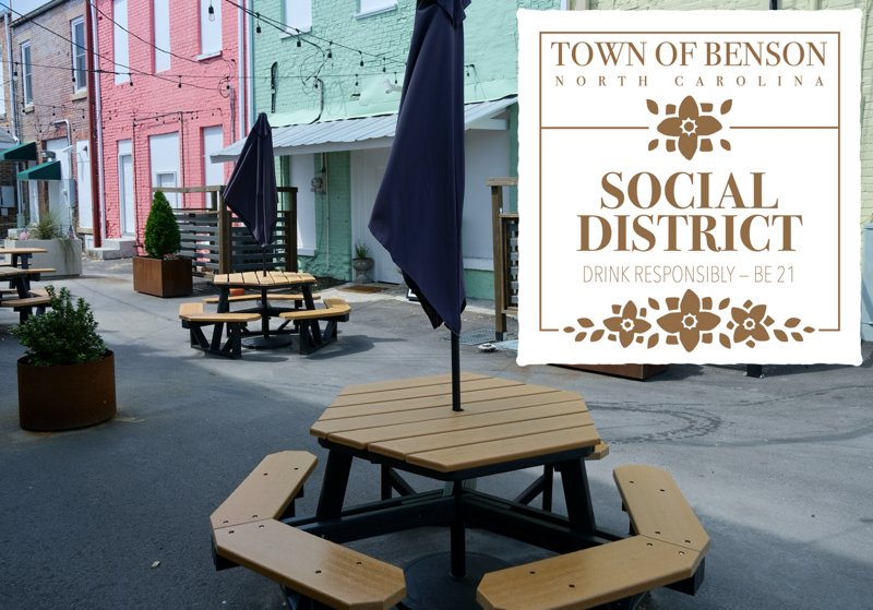 Benson Social District outdoor seating area in North Carolina.