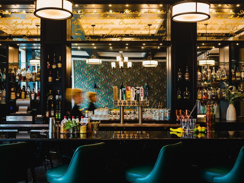 Interior bar at Peck & Plume restaurant in Cary.