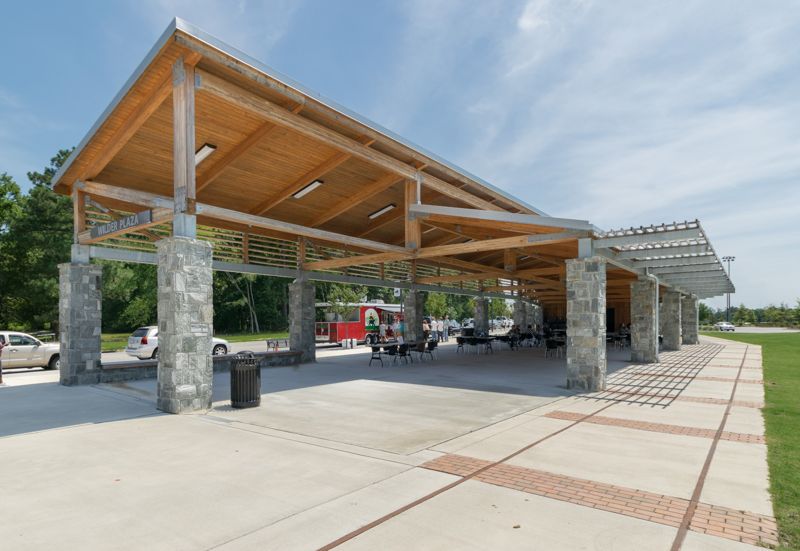 Knightdale Station Park large pavilion structure in Knightdale North Carolina
