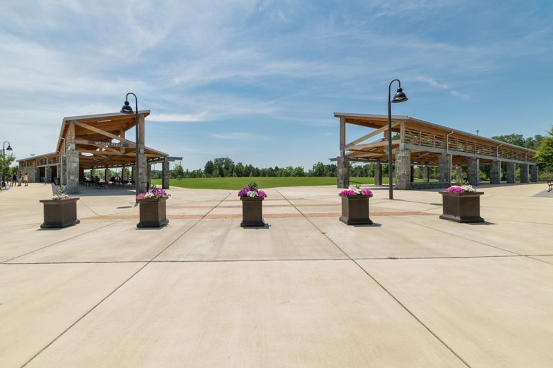 Knightdale Station Park plaza and pavilion area in Knightdale North Carolina