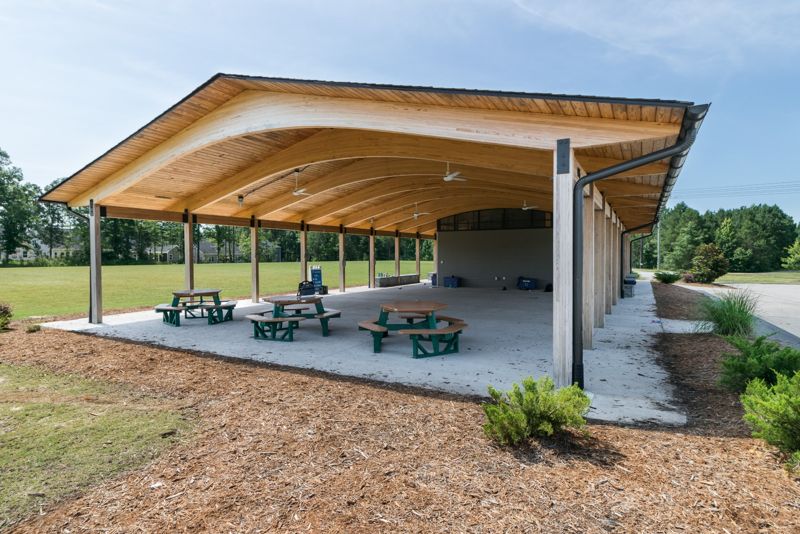 Knightdale Station Park pavilion close up seating area in Knightdale North Carolina